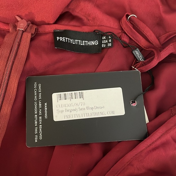 Pretty Little Thing | New shape burgundy wrap dress Women’s size 4 hourglass - Picture 8 of 9